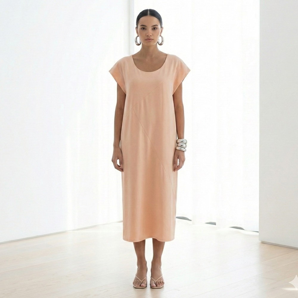 Emilio de la Morena powder pink silk cap sleeve midi dress - Small - Picture 1 of 6